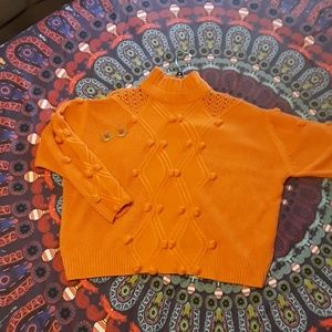 Simplee Orange Mock turtleneck Cropped sweater